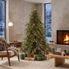[UK Warehouse] 6ft Artificial Christmas Tree with Pinecones, Red Berries, Hinged Predecorated Xmas Tree with 2843 Branch Tips