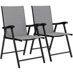 [UK Warehouse] Folding Garden Chairs Set of 2, Foldable Garden Dining Chairs with High Back, Armrests, Texteline Seat, Light Grey