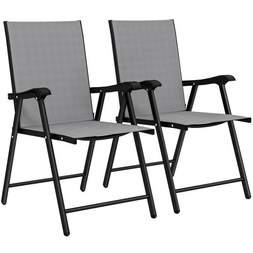 [UK Warehouse] Folding Garden Chairs Set of 2, Foldable Garden Dining Chairs with High Back, Armrests, Texteline Seat, Light Grey