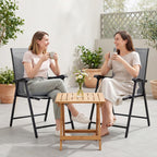 [UK Warehouse] Folding Garden Chairs Set of 2, Foldable Garden Dining Chairs with High Back, Armrests, Texteline Seat, Light Grey
