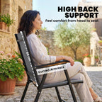 [UK Warehouse] Folding Garden Chairs Set of 2, Foldable Garden Dining Chairs with High Back, Armrests, Texteline Seat, Light Grey