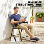 [UK Warehouse] Folding Garden Chairs Set of 2, Foldable Garden Dining Chairs with High Back, Armrests, Texteline Seat, Light Grey