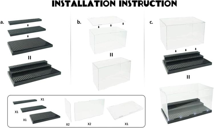 [UK Warehouse] Minifigures Figure Display Case - 3-Tier Clear Acrylic Dustproof Black, Grey