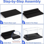 [UK Warehouse] Minifigures Figure Display Case - 3-Tier Clear Acrylic Dustproof Black, Grey