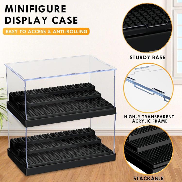 [UK Warehouse] Minifigures Figure Display Case - 3-Tier Clear Acrylic Dustproof Black, Grey