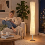 [UK Warehouse] LED Floor Lamp, 152 cm Modern Dimmable Standing Lamp with Paper Shade, Pine Wood Base, White