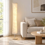 [UK Warehouse] LED Floor Lamp, 152 cm Modern Dimmable Standing Lamp with Paper Shade, Pine Wood Base, White