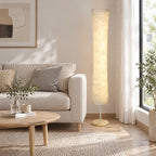 [UK Warehouse] LED Floor Lamp, 152 cm Modern Dimmable Standing Lamp with Paper Shade, Pine Wood Base, White