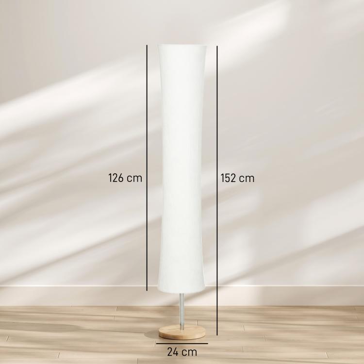 [UK Warehouse] LED Floor Lamp, 152 cm Modern Dimmable Standing Lamp with Paper Shade, Pine Wood Base, White