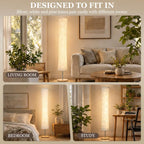 [UK Warehouse] LED Floor Lamp, 152 cm Modern Dimmable Standing Lamp with Paper Shade, Pine Wood Base, White