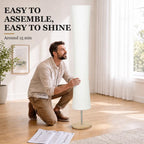 [UK Warehouse] LED Floor Lamp, 152 cm Modern Dimmable Standing Lamp with Paper Shade, Pine Wood Base, White