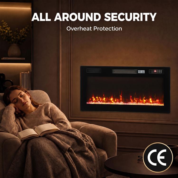 [UK Warehouse] Ultra-Thin Electric Fire Wall Mounted/Recessed/Freestanding 92cm/36 inch Electric Fireplace with 12 Colours, 5 Brightness