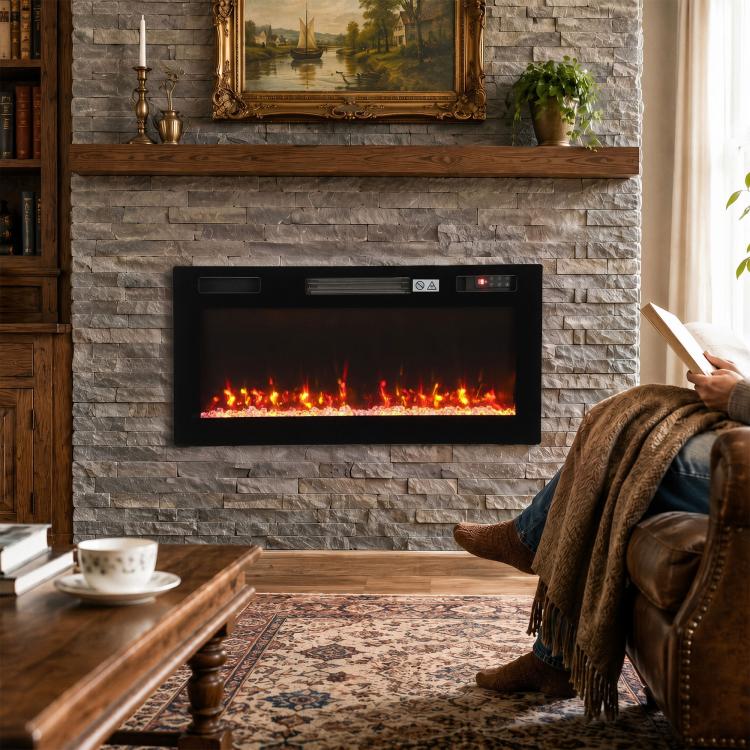 [UK Warehouse] Ultra-Thin Electric Fire Wall Mounted/Recessed/Freestanding 92cm/36 inch Electric Fireplace with 12 Colours, 5 Brightness