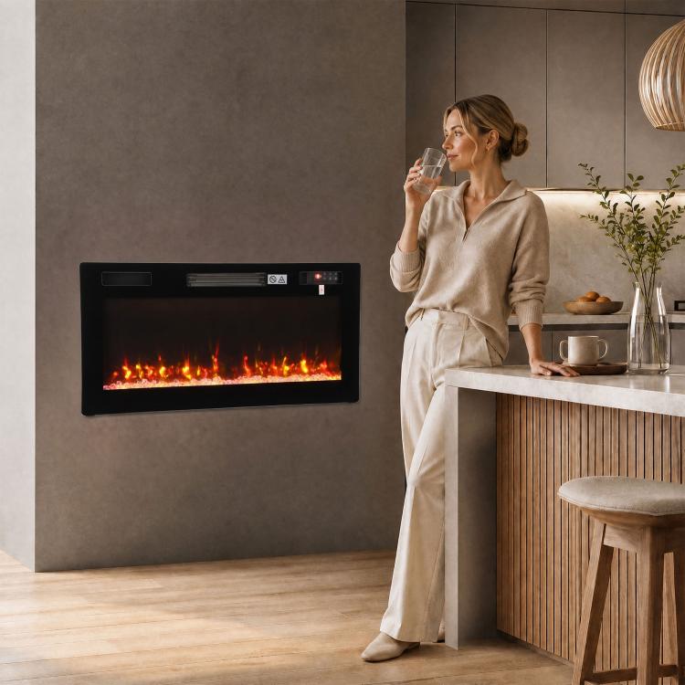 [UK Warehouse] Ultra-Thin Electric Fire Wall Mounted/Recessed/Freestanding 92cm/36 inch Electric Fireplace with 12 Colours, 5 Brightness