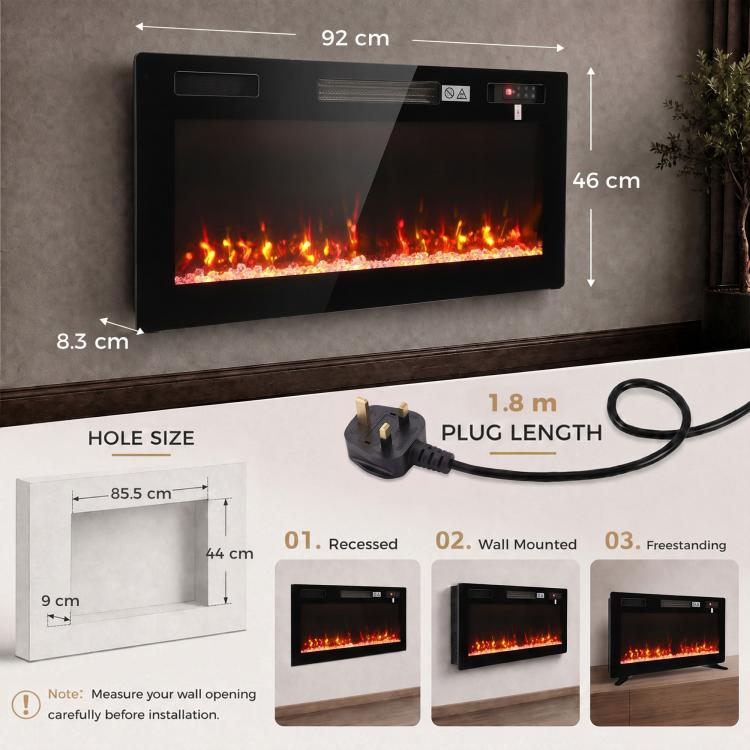 [UK Warehouse] Ultra-Thin Electric Fire Wall Mounted/Recessed/Freestanding 92cm/36 inch Electric Fireplace with 12 Colours, 5 Brightness