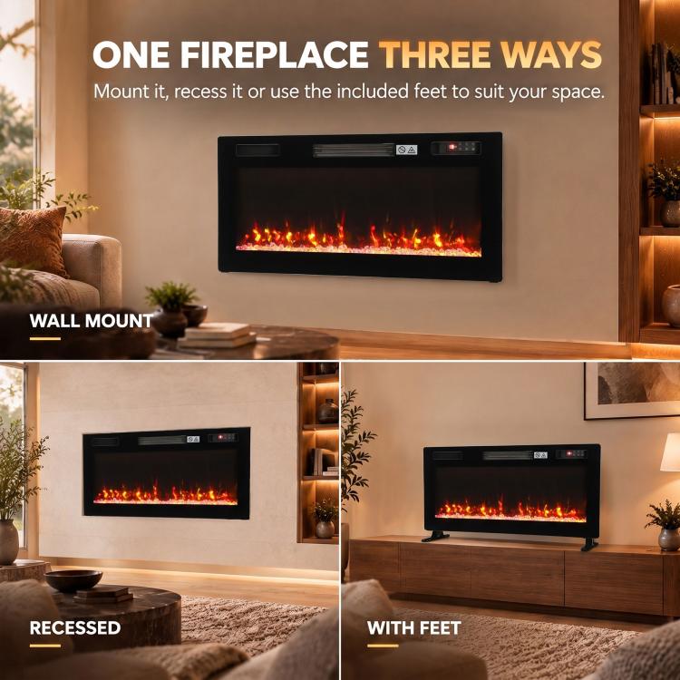 [UK Warehouse] Ultra-Thin Electric Fire Wall Mounted/Recessed/Freestanding 92cm/36 inch Electric Fireplace with 12 Colours, 5 Brightness