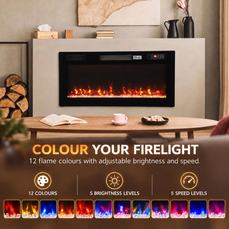 [UK Warehouse] Ultra-Thin Electric Fire Wall Mounted/Recessed/Freestanding 92cm/36 inch Electric Fireplace with 12 Colours, 5 Brightness