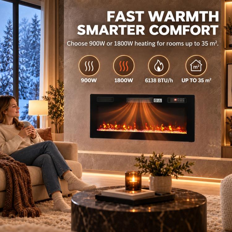 [UK Warehouse] Ultra-Thin Electric Fire Wall Mounted/Recessed/Freestanding 92cm/36 inch Electric Fireplace with 12 Colours, 5 Brightness