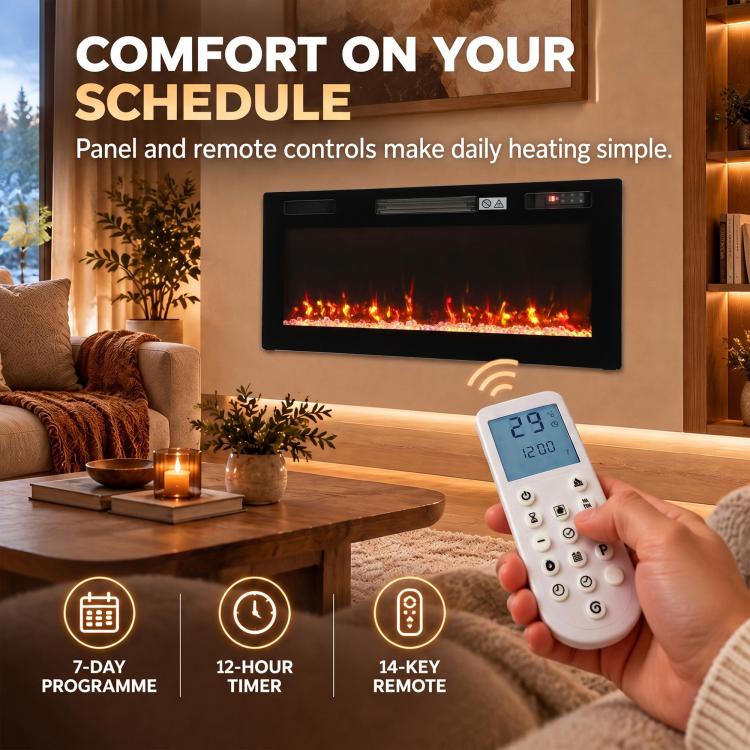[UK Warehouse] Ultra-Thin Electric Fire Wall Mounted/Recessed/Freestanding 92cm/36 inch Electric Fireplace with 12 Colours, 5 Brightness