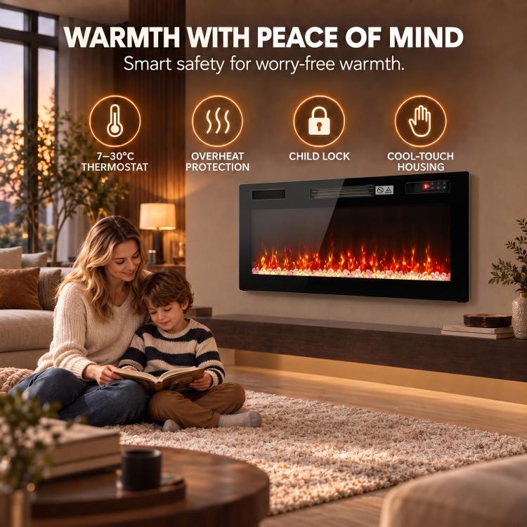 [UK Warehouse] Ultra-Thin Electric Fire Wall Mounted/Recessed/Freestanding 92cm/36 inch Electric Fireplace with 12 Colours, 5 Brightness