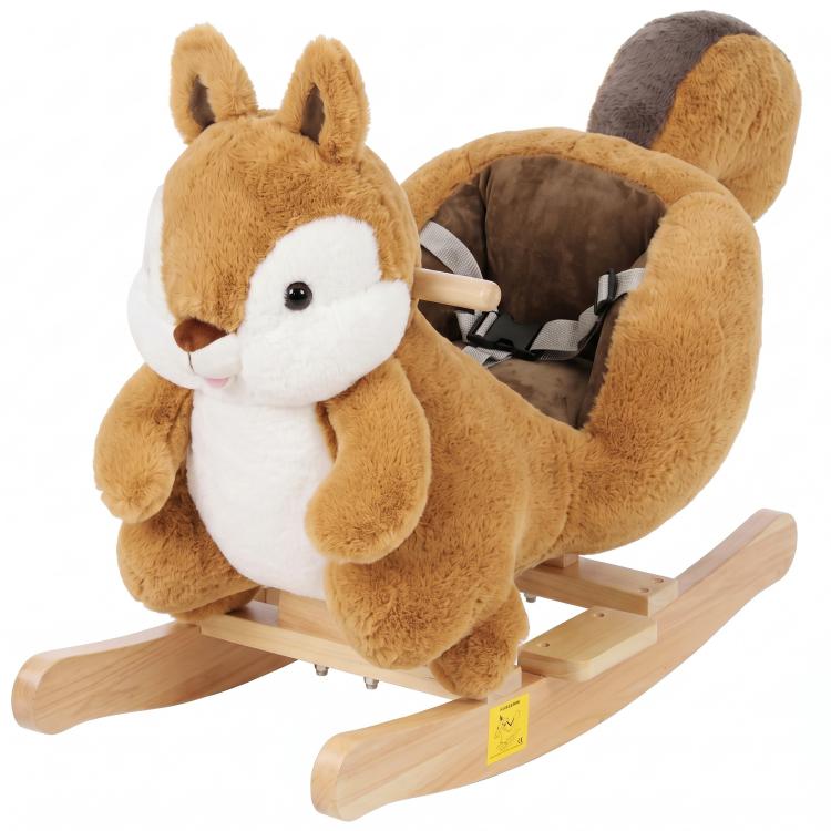 [UK Warehouse] Rocking Horse, Stable Plush Ride on Horse Squirrel Design with Animal Sounds, Security Belt for Toddlers 1-3 Y, Brown Secondary image