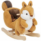 [UK Warehouse] Rocking Horse, Stable Plush Ride on Horse Squirrel Design with Animal Sounds, Security Belt for Toddlers 1-3 Y, Brown