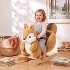 [UK Warehouse] Rocking Horse, Stable Plush Ride on Horse Squirrel Design with Animal Sounds, Security Belt for Toddlers 1-3 Y, Brown