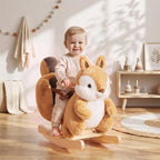 [UK Warehouse] Rocking Horse, Stable Plush Ride on Horse Squirrel Design with Animal Sounds, Security Belt for Toddlers 1-3 Y, Brown