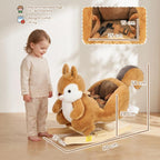 [UK Warehouse] Rocking Horse, Stable Plush Ride on Horse Squirrel Design with Animal Sounds, Security Belt for Toddlers 1-3 Y, Brown