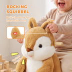 [UK Warehouse] Rocking Horse, Stable Plush Ride on Horse Squirrel Design with Animal Sounds, Security Belt for Toddlers 1-3 Y, Brown