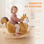 [UK Warehouse] Rocking Horse, Stable Plush Ride on Horse Squirrel Design with Animal Sounds, Security Belt for Toddlers 1-3 Y, Brown