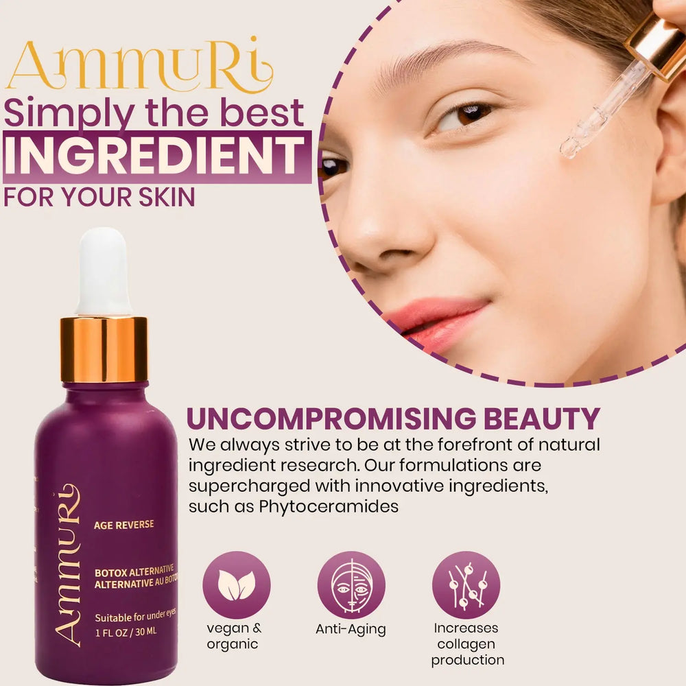 Ammuri Age Reverse Anti-Ageing Face Serum - Botox Alternative with Matrixyl 3000, Hyaluronic Acid, and Vitamin C for Youthful Radiance - Premium Skincare - Ammuri Skincare