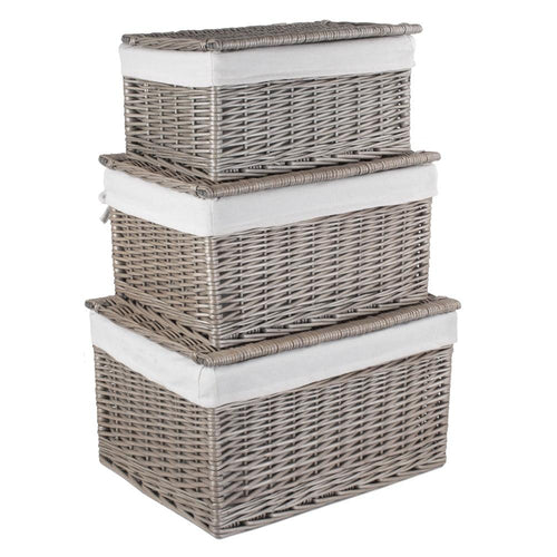 Antique Wash Cotton Lined Wicker Storage Basket