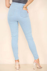 Elaina Fashion Women's Stripe Light Blue Wash High Waisted Skinny Fit Stretch Jeans Jeggings Smart Casual Elasticated Waist - Elaina Fashion