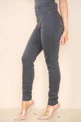 Elaina Fashion Women's Grey High Waisted Skinny Fit Stretch Jeans Jeggings Smart Casual Elasticated Waist Summer Trouser Pant Daily Outwear Outing Botttom - Elaina Fashion