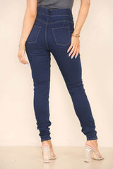 Elaina Fashion Women's Navy Dark Blue High Waisted Skinny Fit Stretch Jeans Jeggings Smart Casual Elasticated Waist Summer Winter Daily Pull On Trouser Pant Botttom - Elaina Fashion