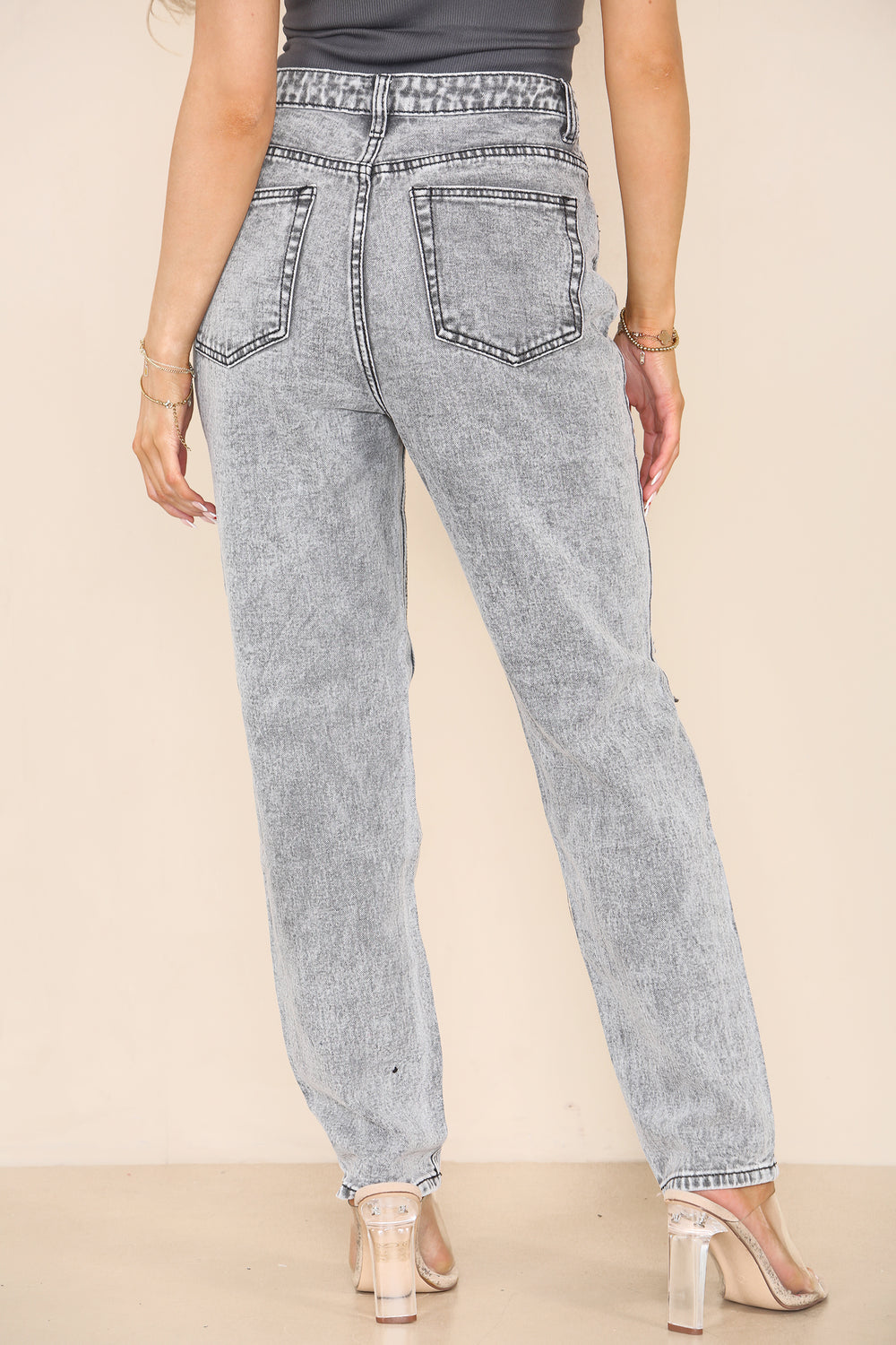 Women's High Waisted Knee Ripped Frayed Straight Jeans, Mom Casual Roll-Up Denim Pants for Streetwear Home Office Work Party Bottom