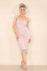Women's Pink Floral Embroidered Lace Sleeveless Midi Bodycon Pencil Dress - Elegant and Comfy Bridesmaid Slim Fit for Weddings, Proms, Parties, and More - Elaina Fashion