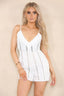 Women's White V-Neck Strappy Mini Shorts Jumpsuit & Playsuit - Sleeveless Dungarees with Adjustable Shoulder Straps Overall Romper - Ideal for Holiday Summer Beach Vacation Shopping - Elaina Fashion