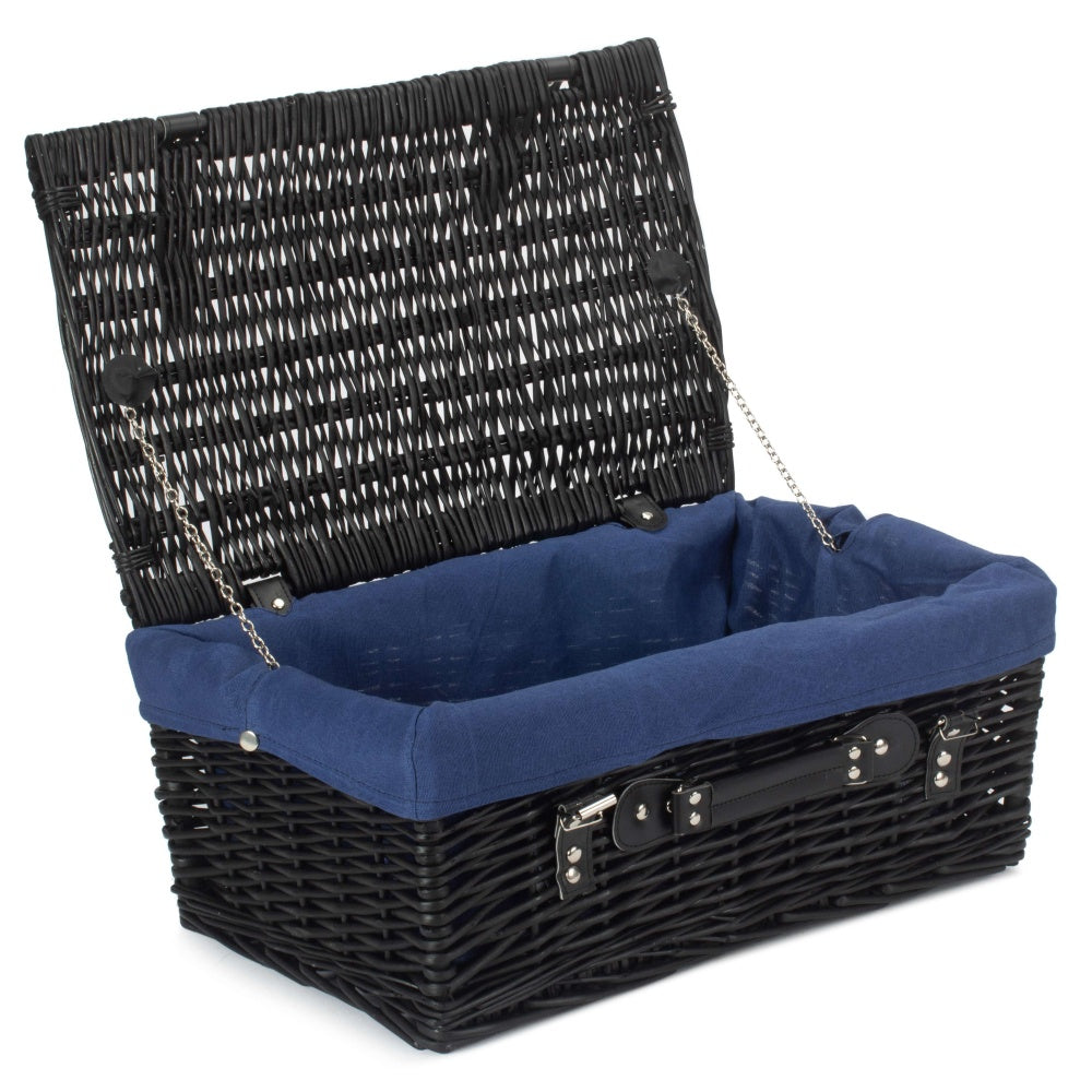 Red Hamper 36cm Empty Black Willow Picnic Basket With Cotton Lining