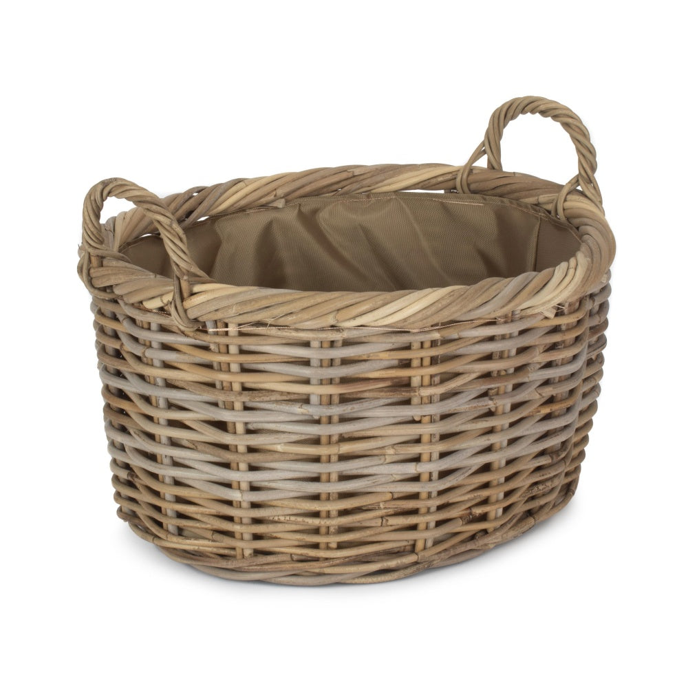 Red Hamper Oval Rattan Storage Log Basket With Cordura Lining