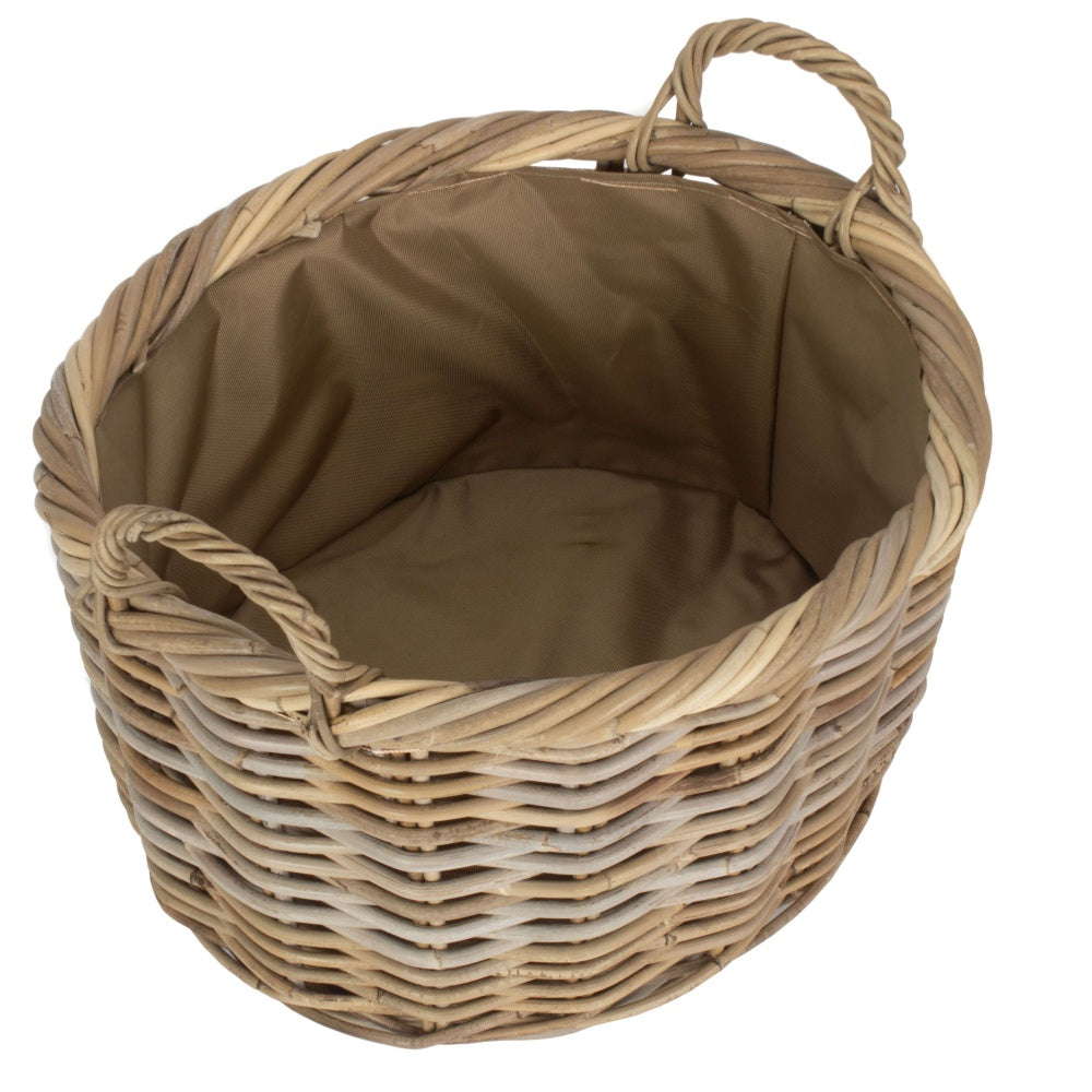 Red Hamper Oval Rattan Storage Log Basket With Cordura Lining