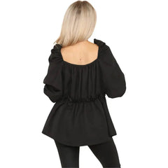 Women's Black Sweetheart Neck Ruffle Hem Peplum Blouse, Elegant Casual Summer Lightweight Short Sleeve Babydoll Shirt Top Club Party Daily Wear - Elaina Fashion
