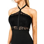 Elaina Fashion Women's Black Lace Halter Bodycon Mini Dress - Elegant Pencil Slim Fit Short Dress Sleeveless Backless Back Tie Up Club Party Wedding Summer Wear - Elaina Fashion