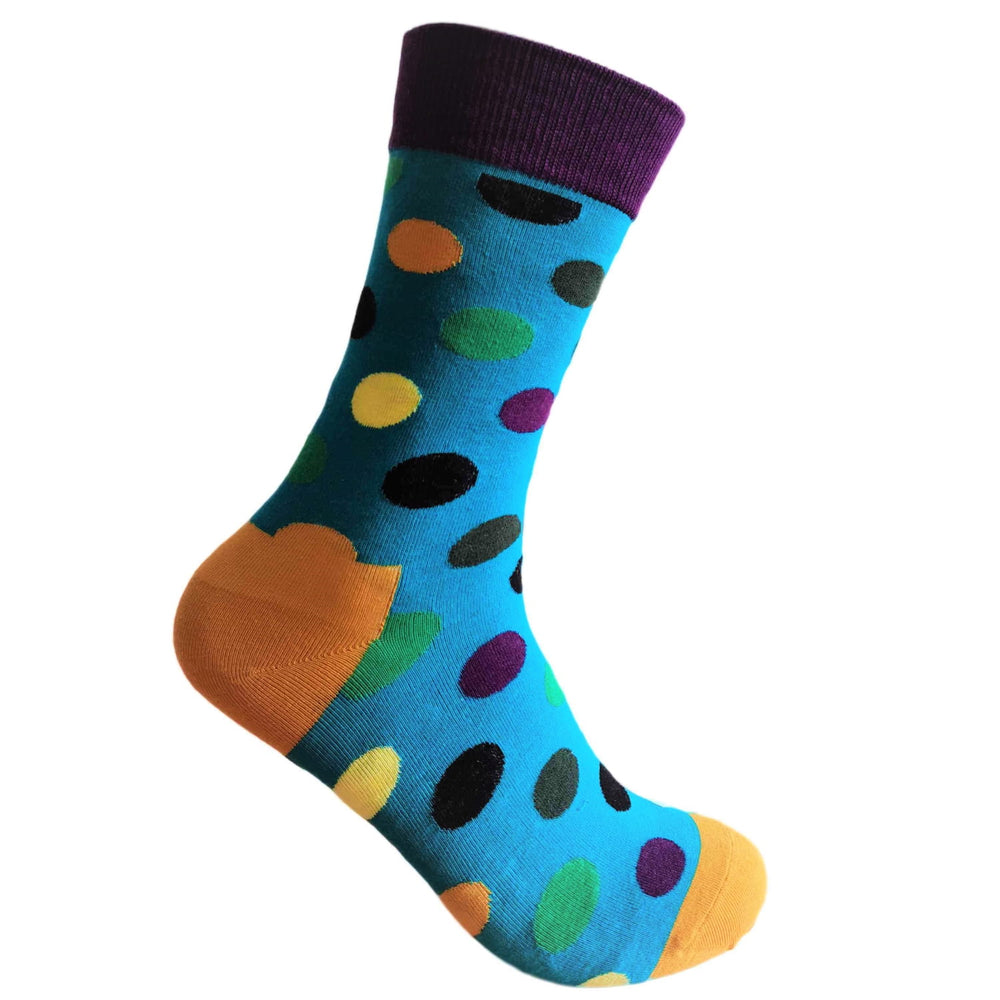 Colorful polka dot sock on a white background