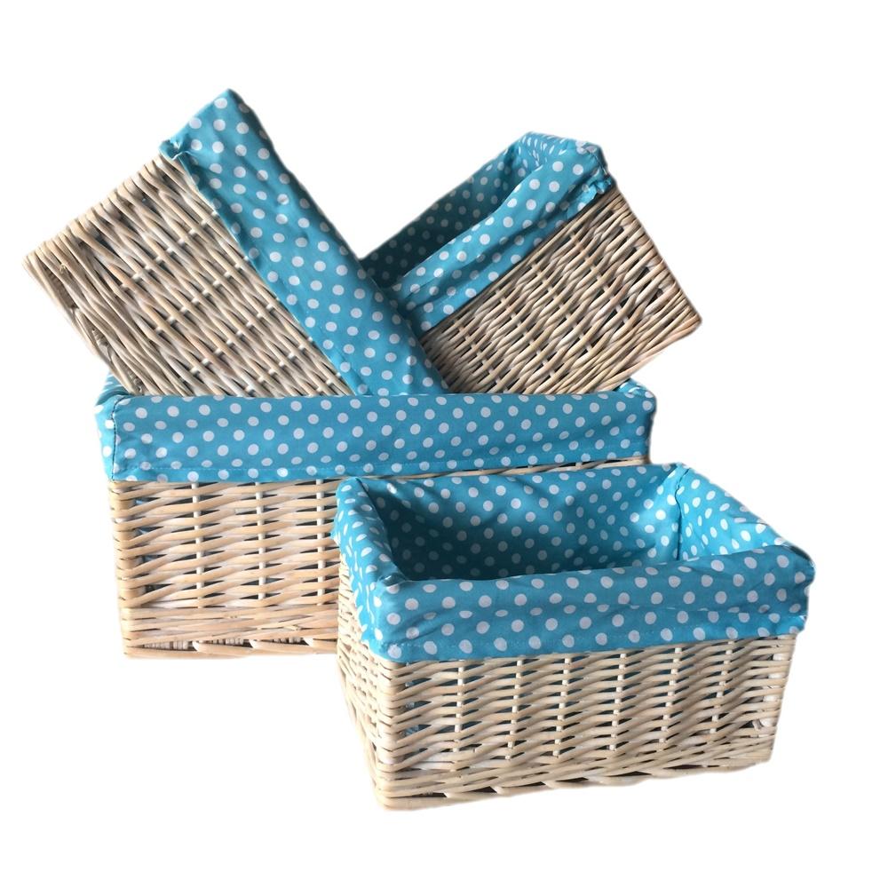 Red Hamper Blue Spotty Lined Wicker Storage Basket Main image
