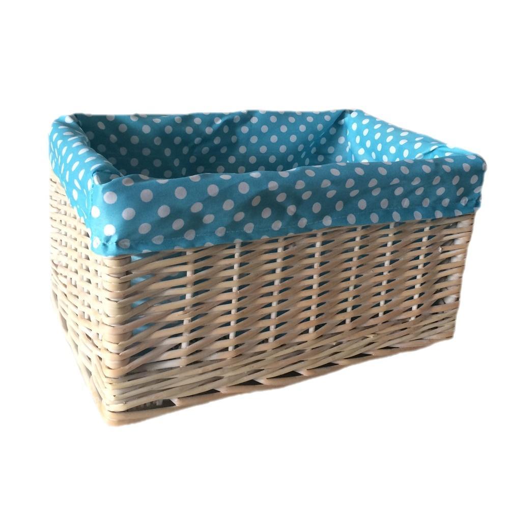Blue Spotty Lined Wicker Storage Basket Secondary image