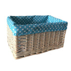 Red Hamper Blue Spotty Lined Wicker Storage Basket