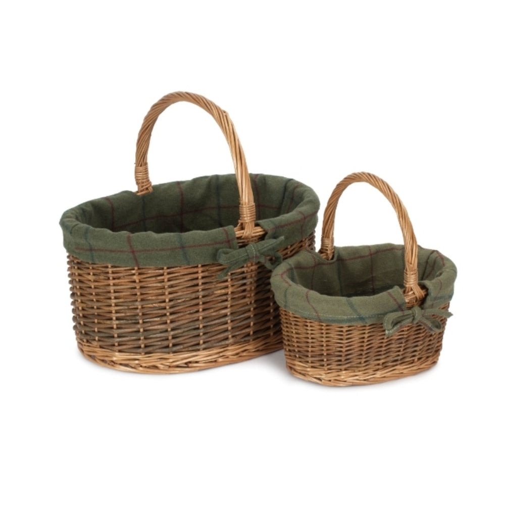 Green Tweed Lined Country Oval Wicker Shopping Basket Secondary image