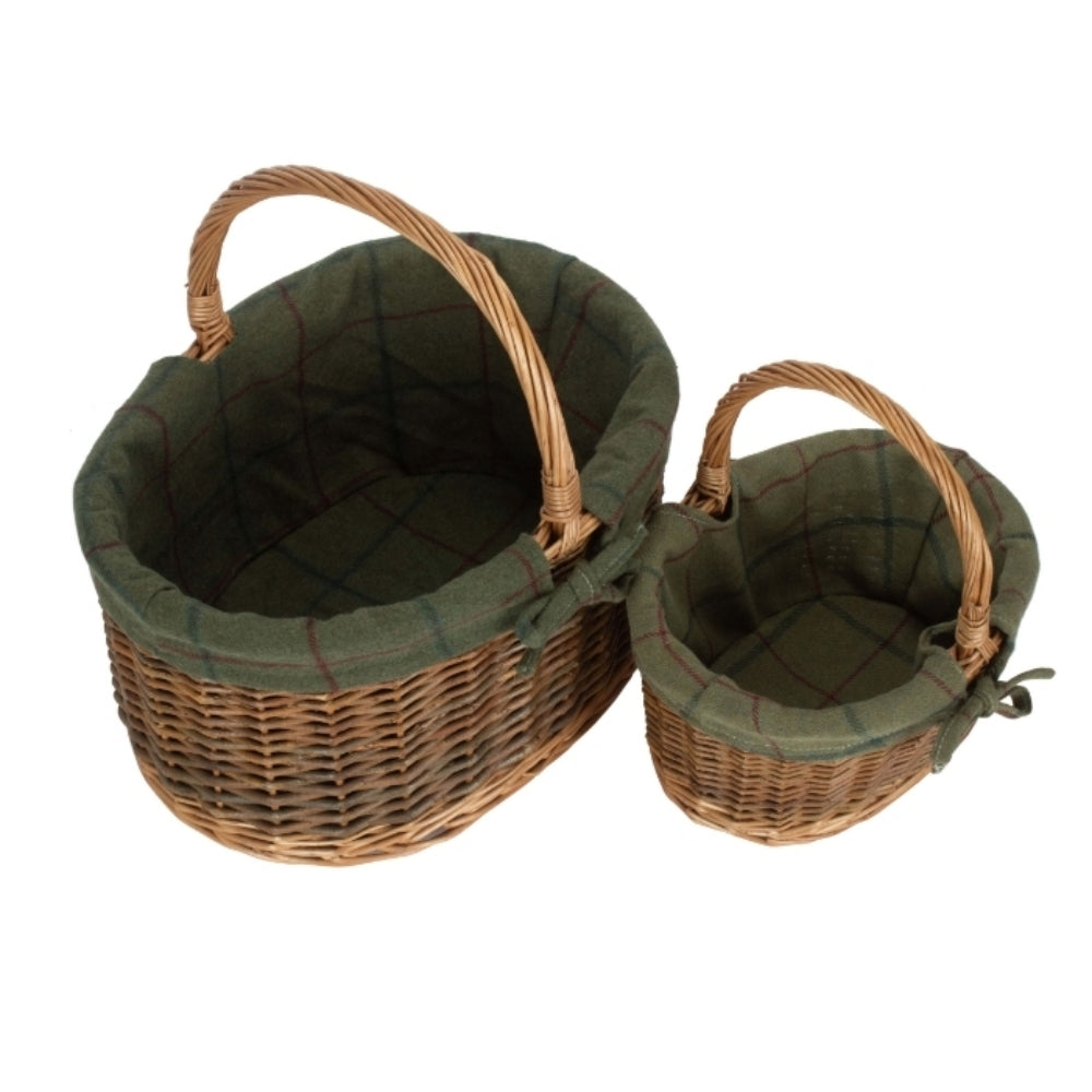 Red Hamper Green Tweed Lined Country Oval Wicker Shopping Basket Main image